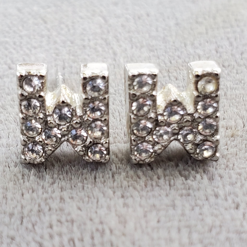 Monogram M Rhinestone Studs - Picture 2 of 4